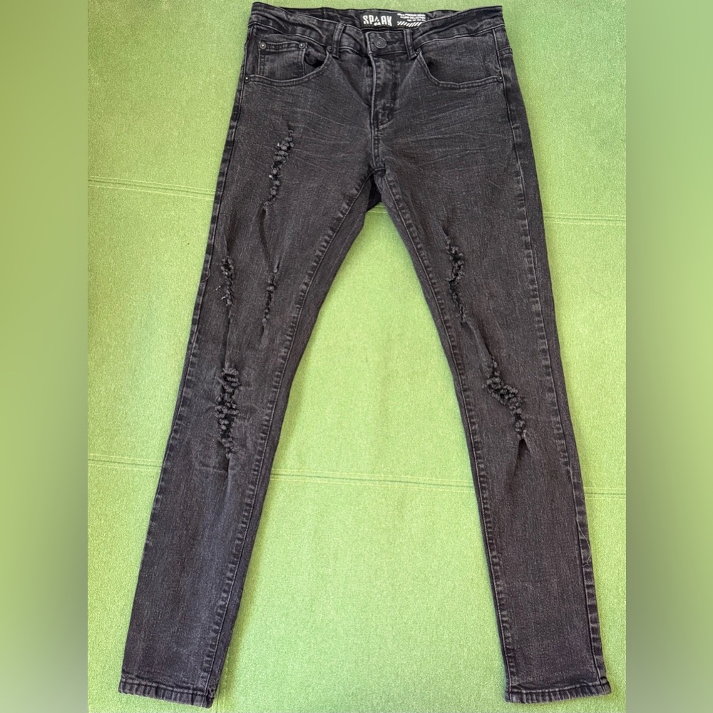Men's Distressed Black Slim Straight Jeans